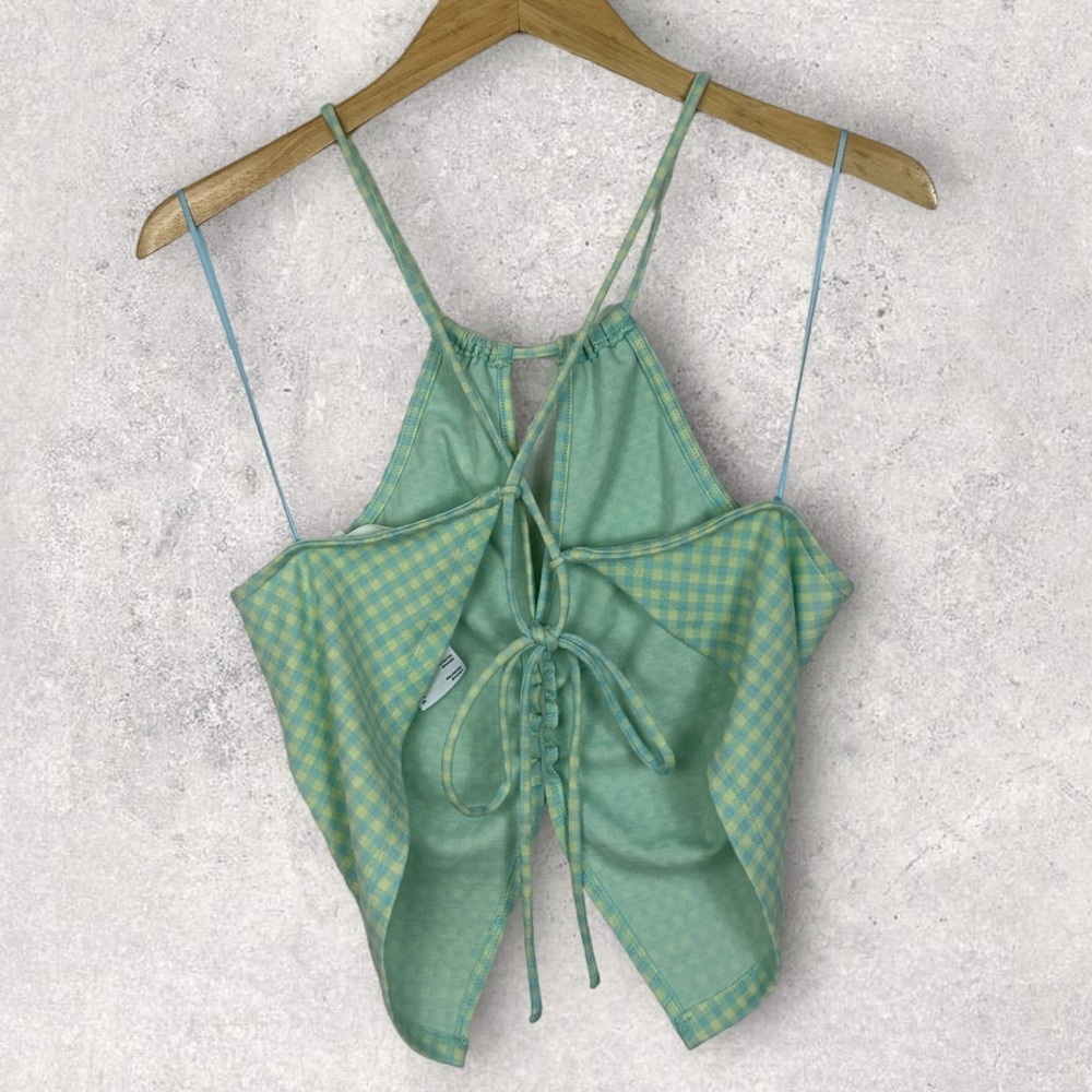 NEW Elodie Nordstrom Checkered Knit Halter Top Green Lemon Size XL Plaid 90s Y2K - Picture 3 of 7